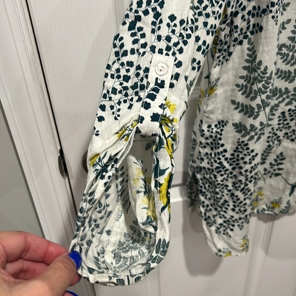 Cynthia Rowley floral button down linen 3/4 sleeve top size 1X - Picture 5 of 7